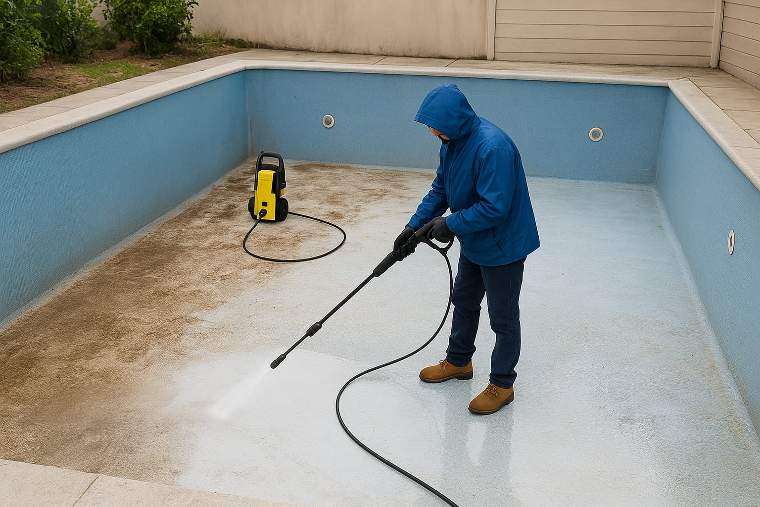 Profesional de PoolClean trabajando en piscina